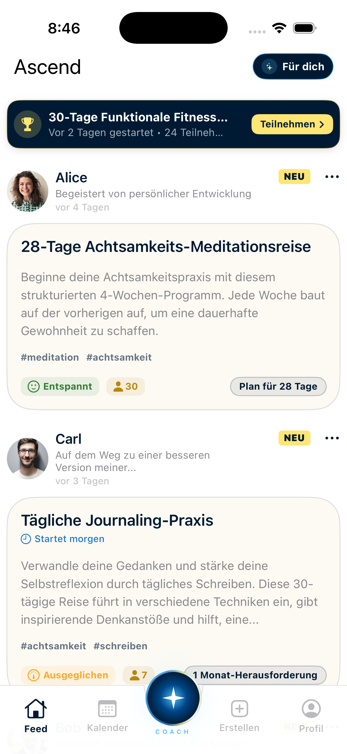 Ascend Feed mit KI-Coach