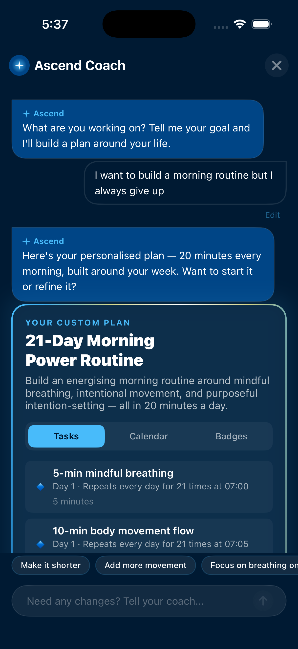 AI Life Coach Conversation Screenshot
