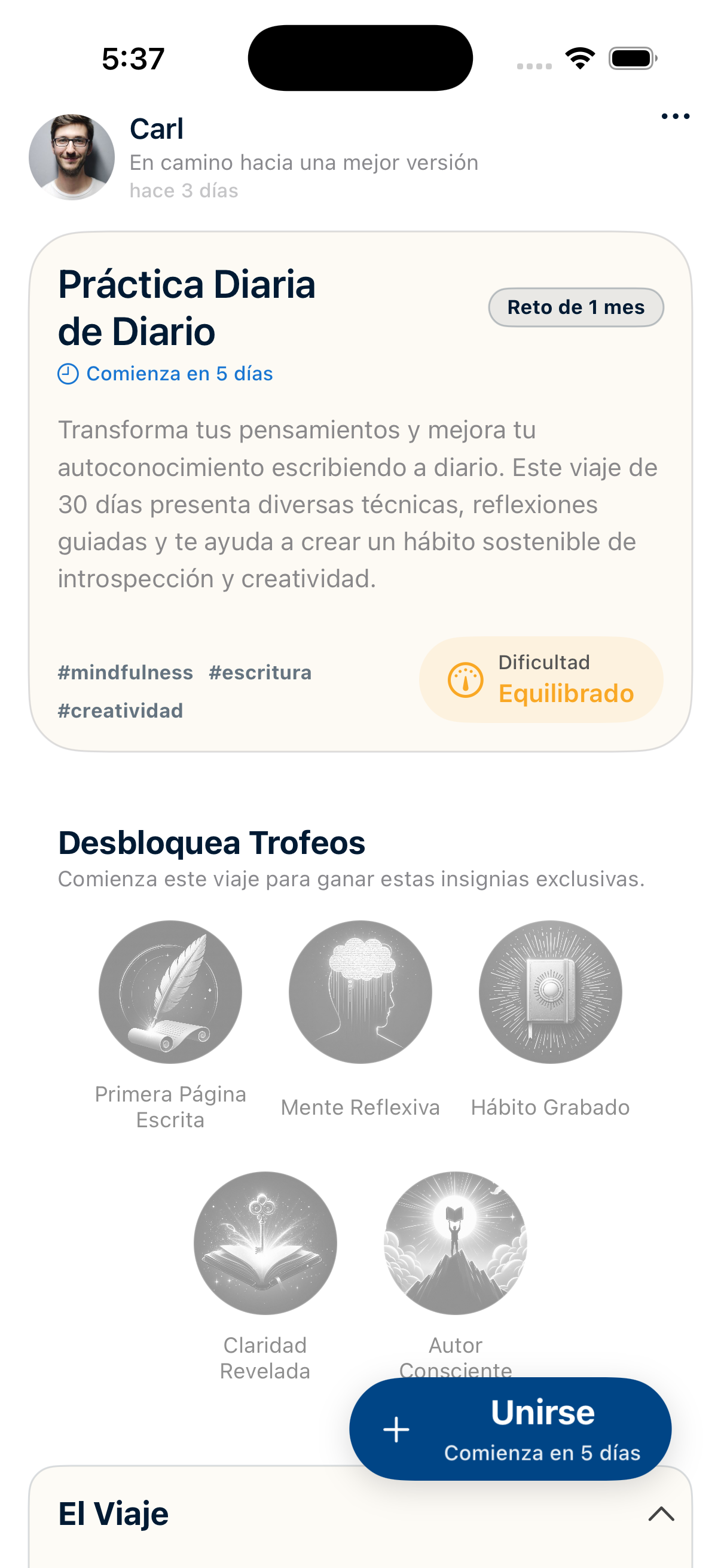 Captura de pantalla de retos comunitarios
