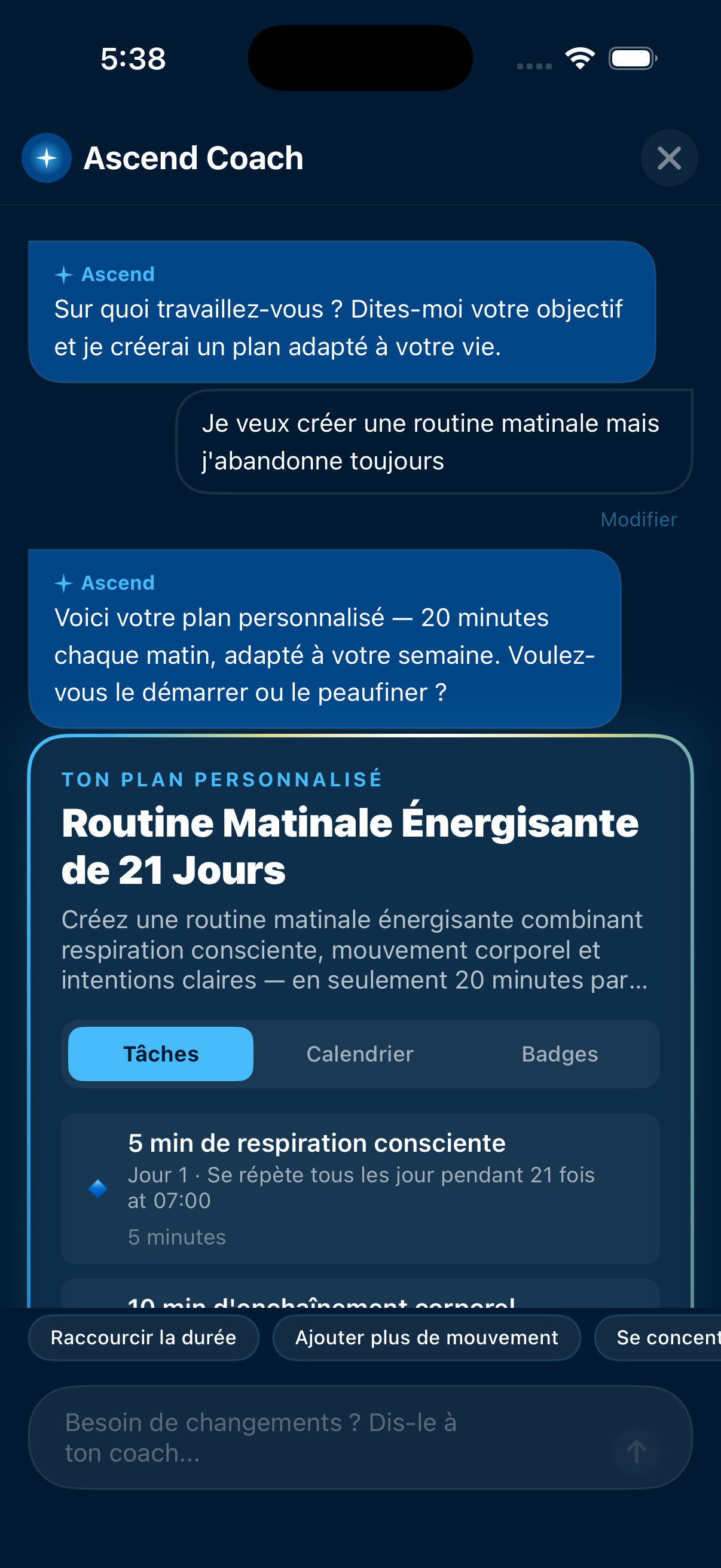 Capture d'écran du Coach de Vie IA