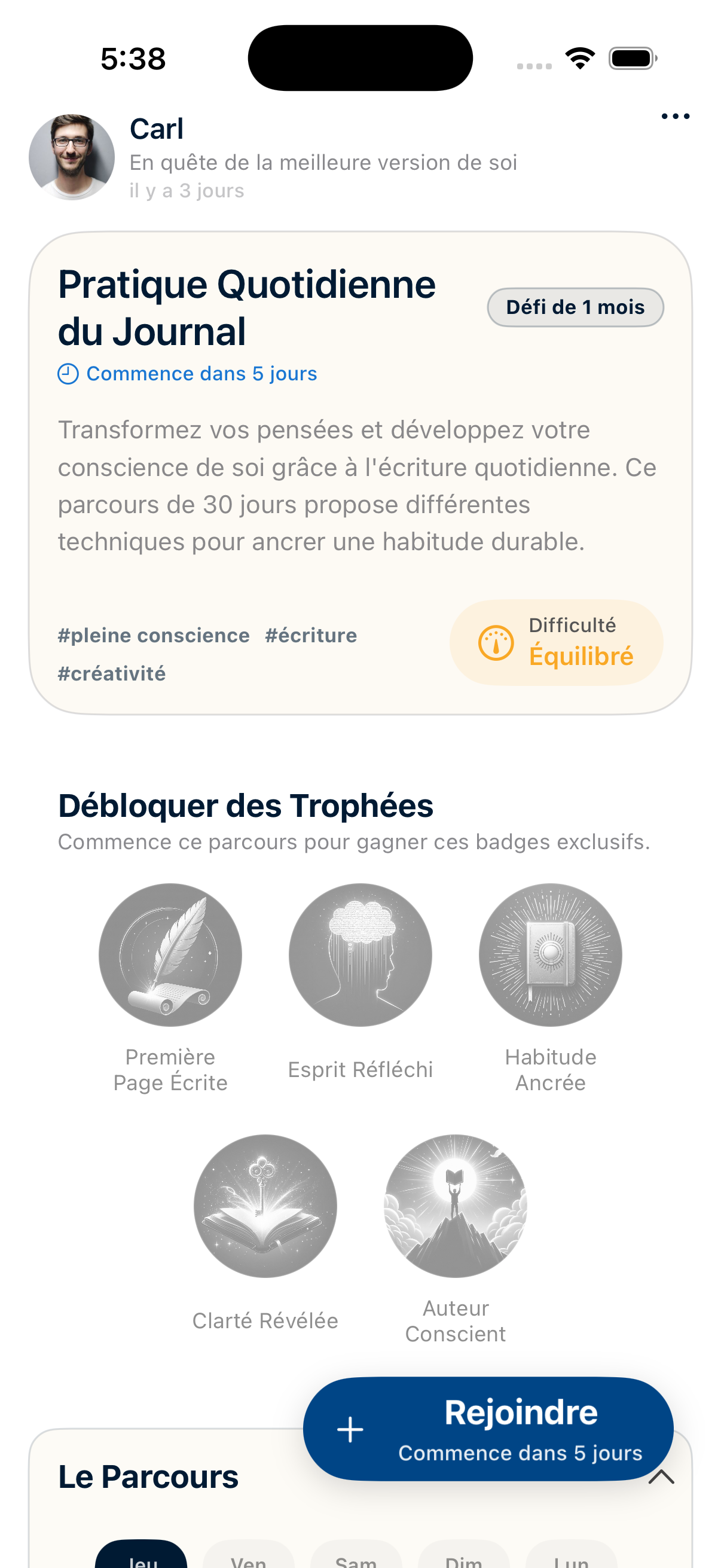 Capture d'écran des défis communautaires